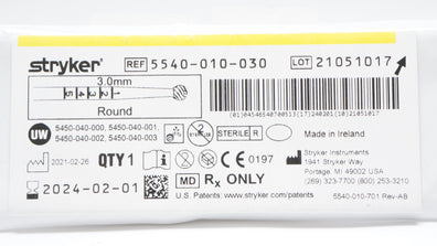 Stryker 5540-010-030 Extended Round Fine Diamond Bur 3.0mm (x)